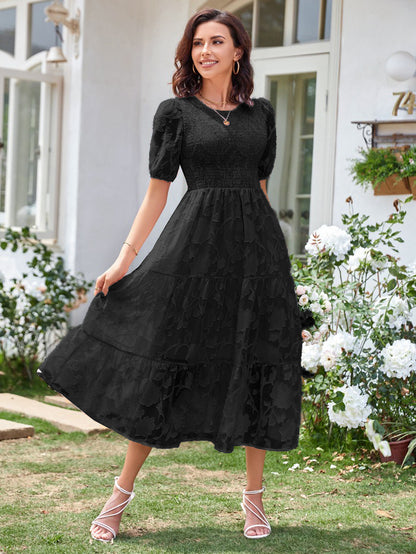Summer Midi Dress Ecru White Jewel Neck Lace Beach Dress