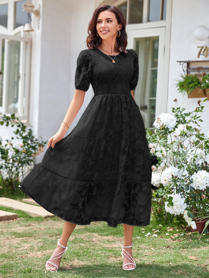 Summer Midi Dress Ecru White Jewel Neck Lace Beach Dress