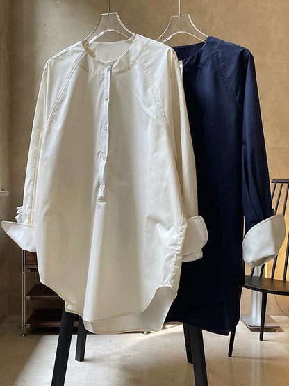 Urban Long Sleeves Loose Contrast Color Round-neck Blouses&shirts Tops