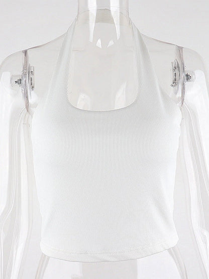 Simple Black&white Sleeveless Halterneck Tanks