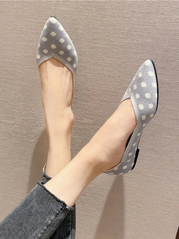 Contrast Color Pointed-toe Polka-dot V-cut Low Heels Flat Shoes
