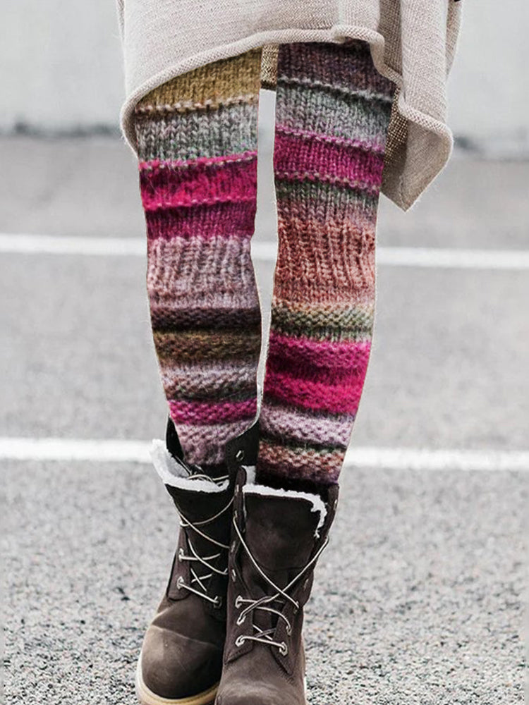 Vintage Colorblock Patchwork Cozy Knit Leggings elevenforest