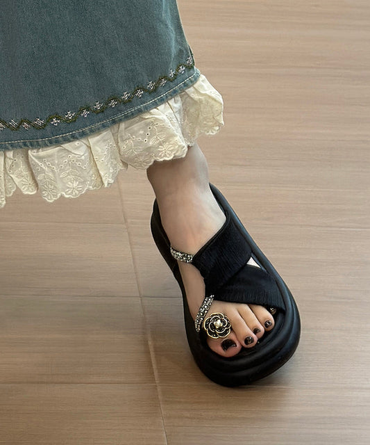 Black Platform Faux Leather Hollow Out Slide Sandals Oi055