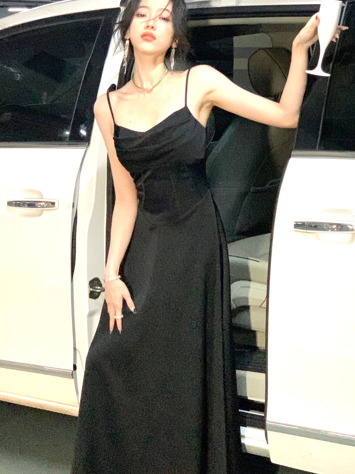 New Summer Satin Midi Dress Slim Spaghetti Strap Party Dresses Wedding Evening Birthday Backless Prom Robe Clothes