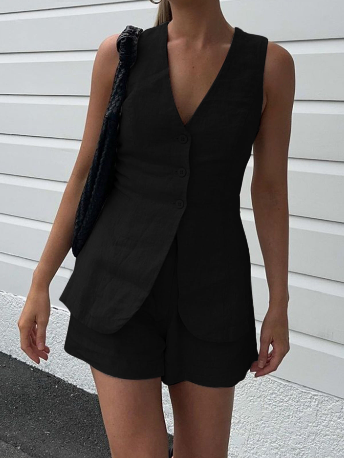 Drawstring Split Shorts Set