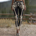Vintage Halloween Skeleton Bones With Rose Art Leggings artswardrobe