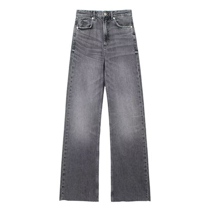 Fall Clothing Wide Leg Mid Waist Long Jeans – High Waisted Denim Pants