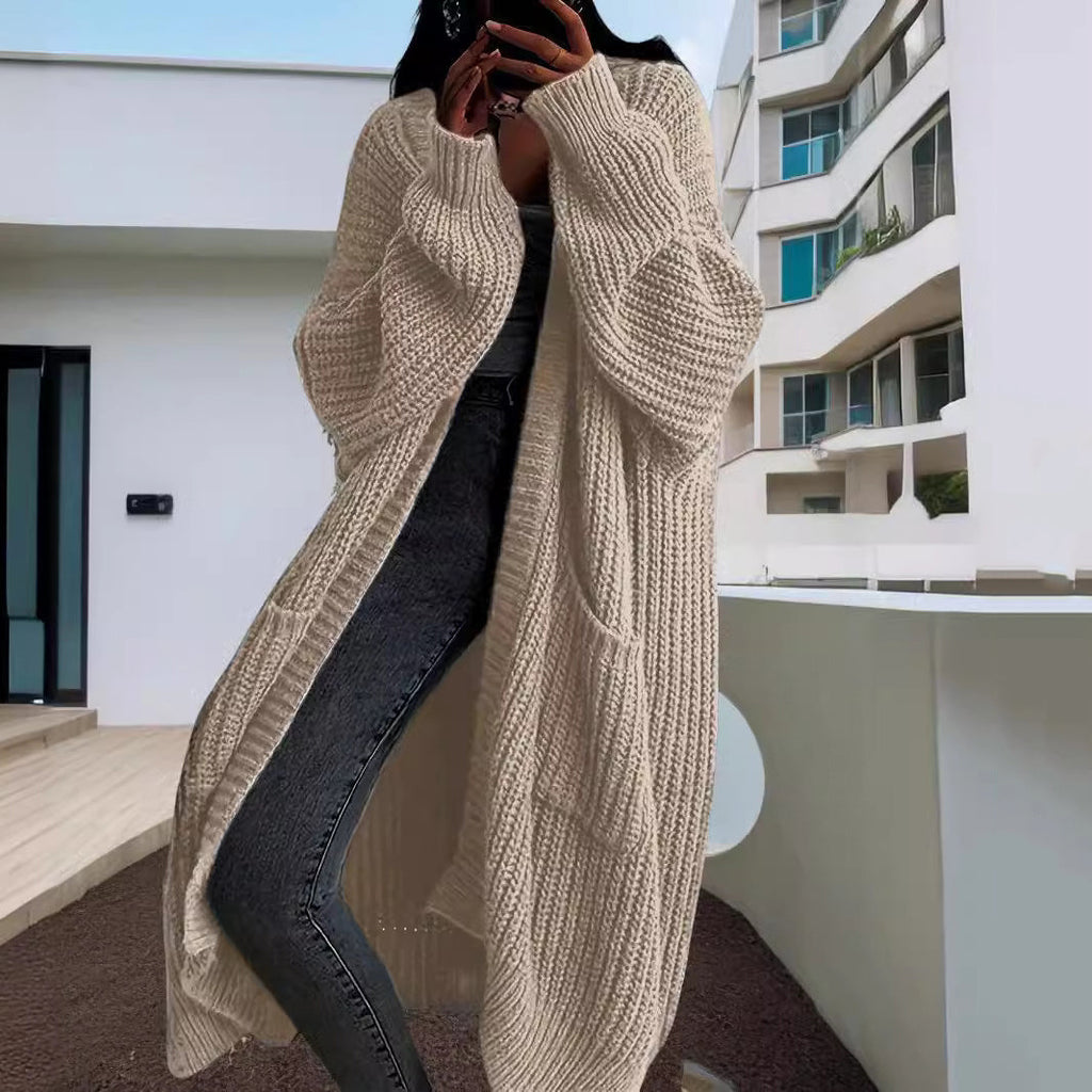 Loose Pocket Long Sleeve Long Sweater Cardigan elevenforest