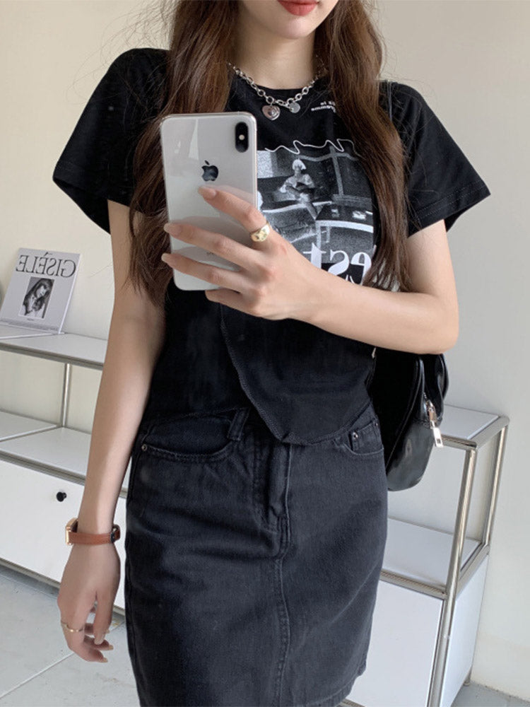Woman T-shirts Summer Short Sleeve T Shirt Graphic Tee Tops Korean Style Tshirt Femme Y2k Clothes