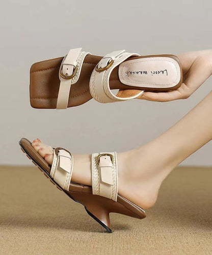 Khaki Wedge Boutique Hollow Out Slide Sandals Peep Toe Oi065
