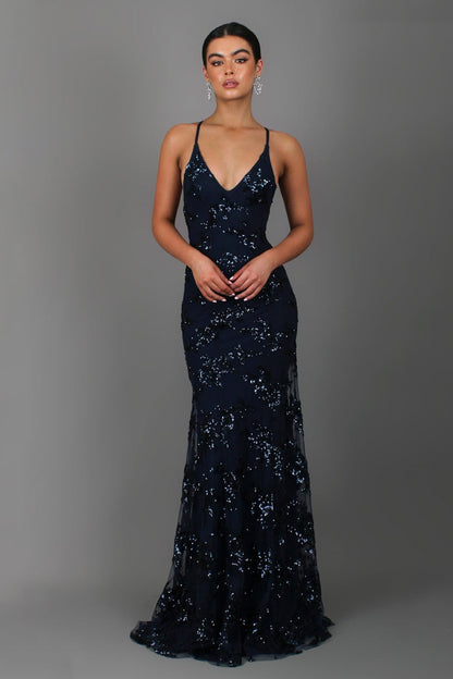 Sequin V-neck Backless Maxi Dress