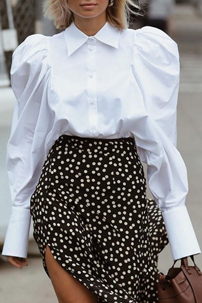 British Style Fold Turndown Collar Tops