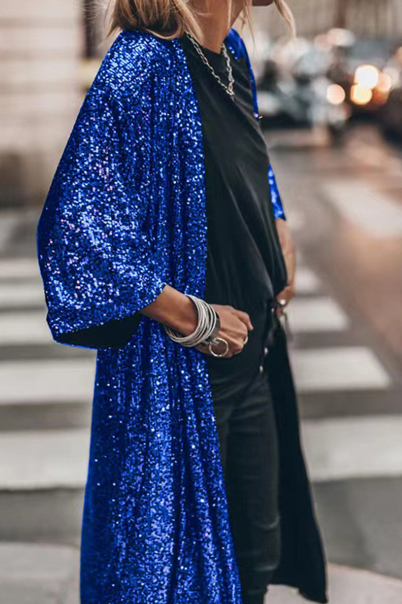 Street Sequins Sequined U Neck Outerwear