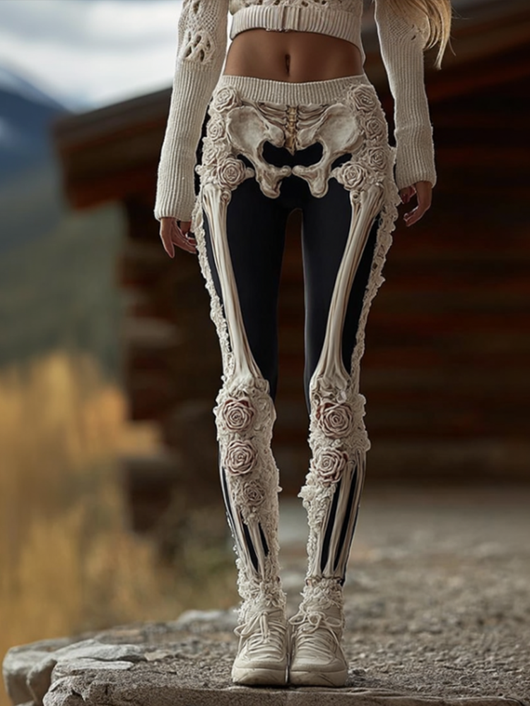 Women's Anatomical Style Dark Halloween-themed Knitted Tight-fitting Leggings. artswardrobe