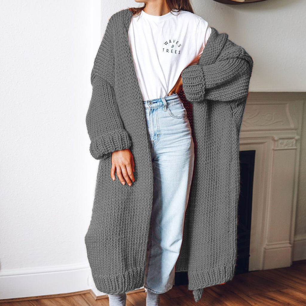 Casual Loose Long Thick Placket Sweater Cardigan elevenforest