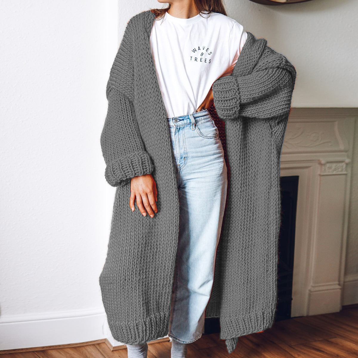 Casual Loose Long Thick Placket Sweater Cardigan elevenforest