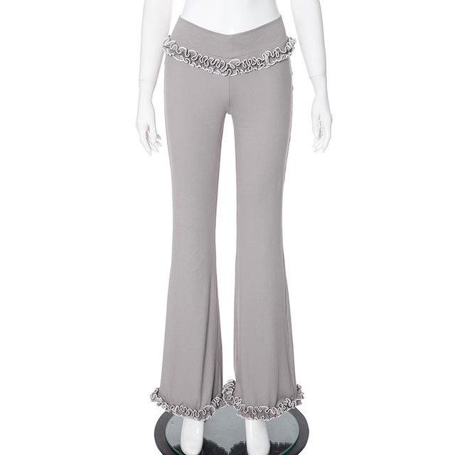 Taruxy Ruffled Lace High Elasticity Trousers for New Slim Fit Low-waist Navel-baring Summer Hot Girl Patchwork Pants