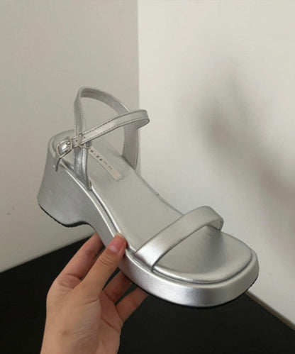 White Hollow Out Platform Sandals Peep Toe Buckle Strap Oi057