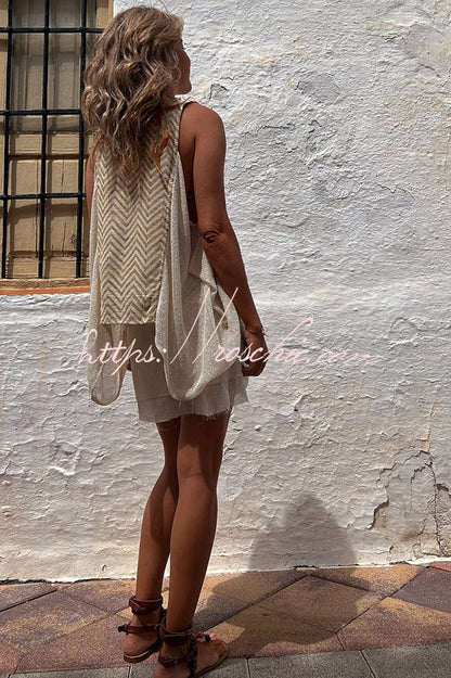 Isla Linen Blend Print Knit Panel Loose Tank