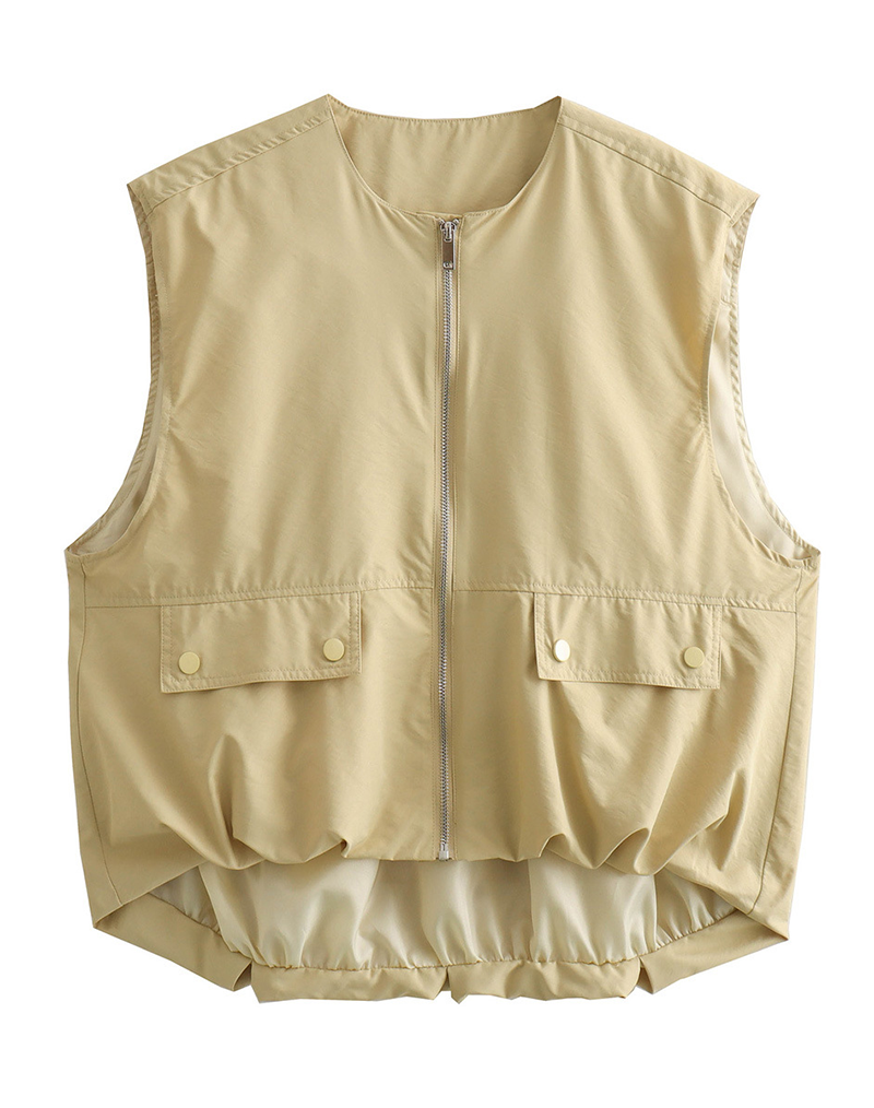 Street Color Pocket Zipper O Neck Waistcoats