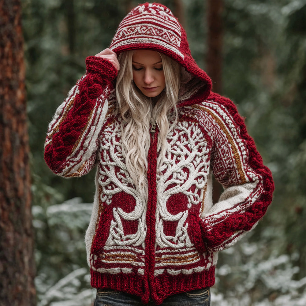 Comstylish Christmas Viking Tree Of Life Women's Zip-up Hooded Sweater