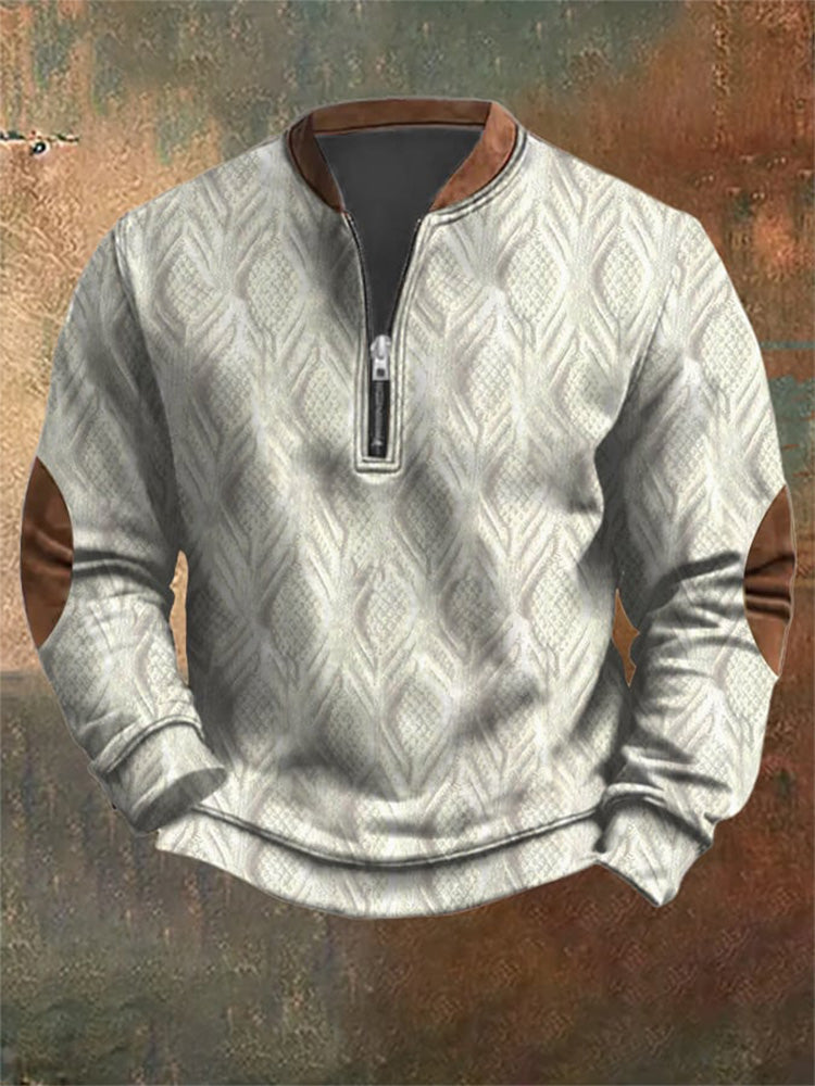 Men's Vintage Printed Casual Zipper Sweatshirt elevenforest