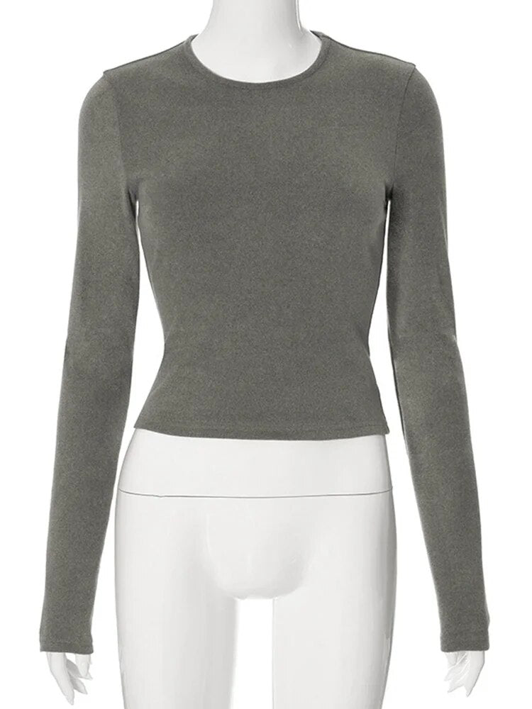 Autumn Winter Basic Tees for Long Sleeve T Shirt Round Neck Slim Tops Korean Shirts