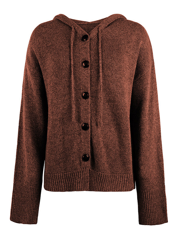 Wrap Buttoned Hooded Color Cardigan