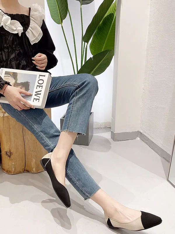 Contrast Color Pointed-toe Split-joint V-cut Flat Shoes Flats