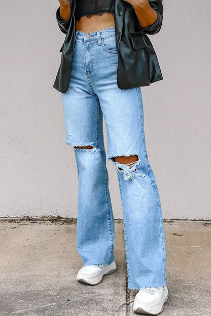 Street Ripped High Waist Regular Denim Jeans