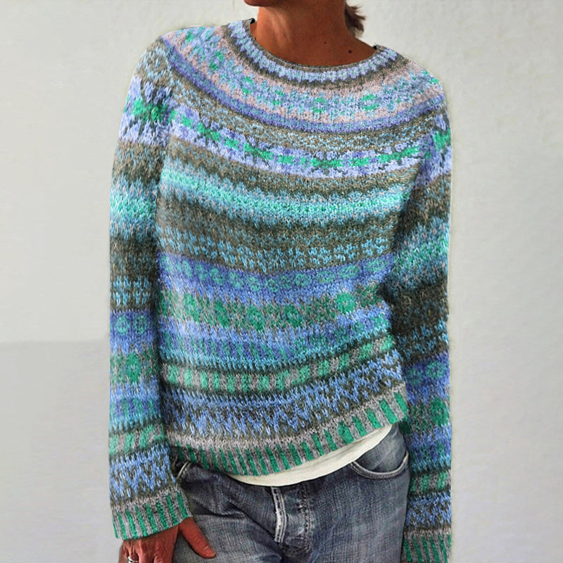 Comstylish Vintage Fairman Island Knit Jacquard Crew Neck Sweater