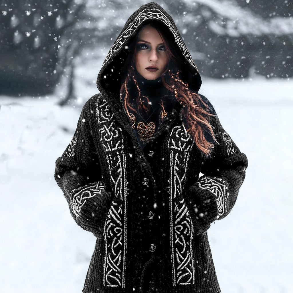 Women's Viking Tribal Dark Celtic Mythology Hooded Cardigan elevenforest