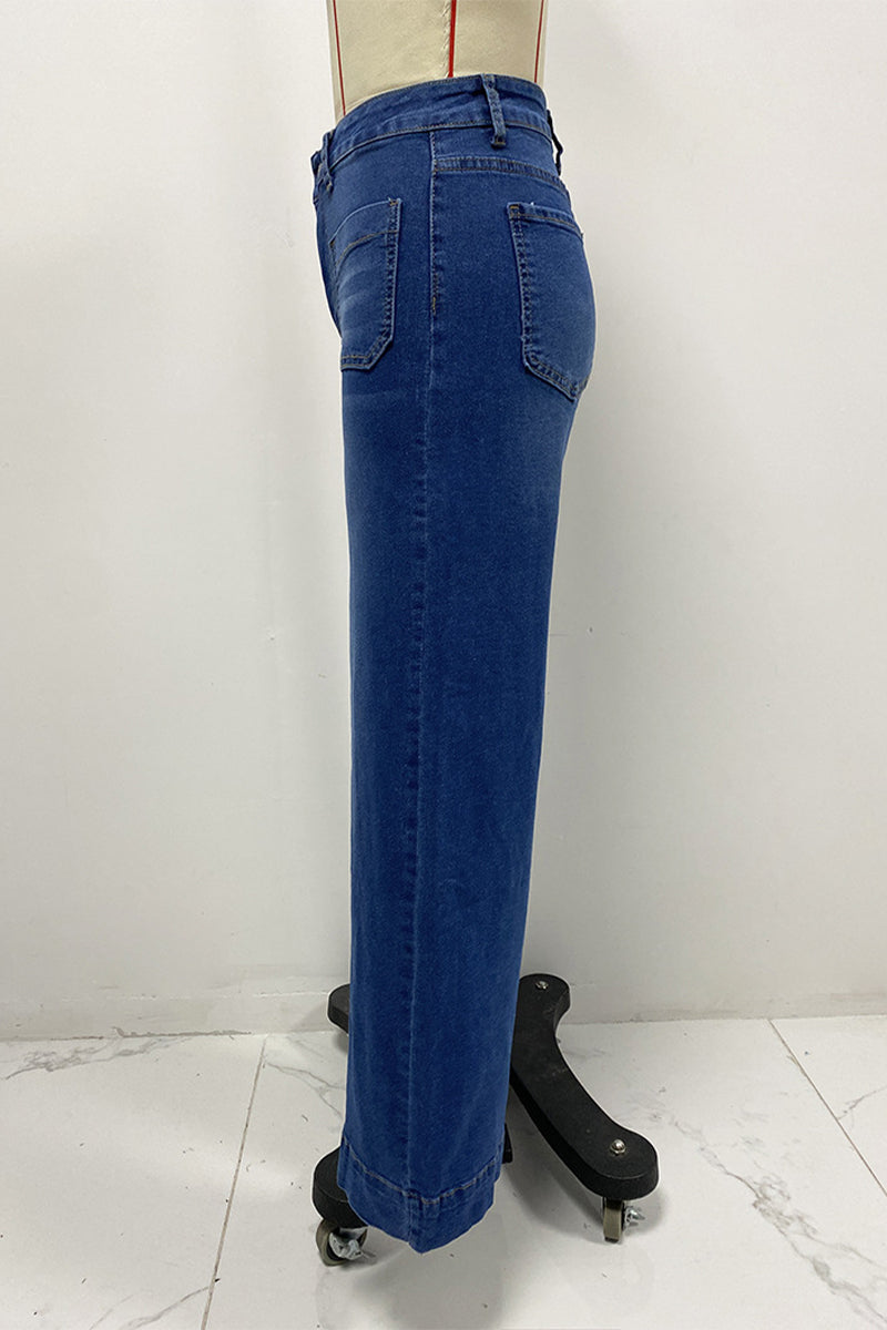 Distressed Pocket High Waist Loose Denim Jeans