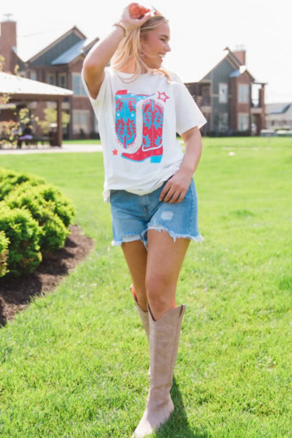 White Cowboy Boots Graphic Tee