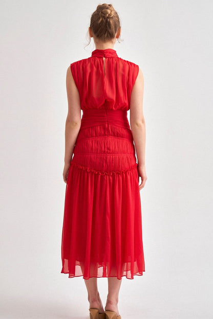 Chiffon Sleeveless Pleated Midi Dress