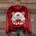 Christmas Sleeping Dog Embroidered Cozy Plush Sweatshirt
