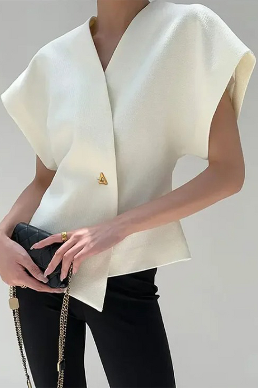 Color Metal Accessories Trim V Neck Waistcoats