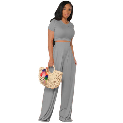 ’s Color Cropped Outfit Bell-bottom Pants Two-piece Suit – Set