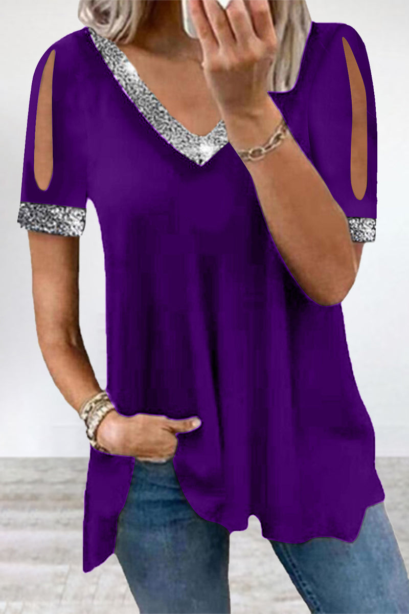 Sequins V Neck T-shirts