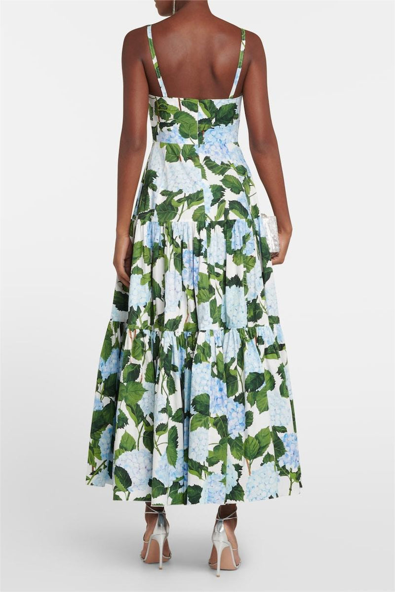 V-neck Hydrangea Poplin Maxi Dress