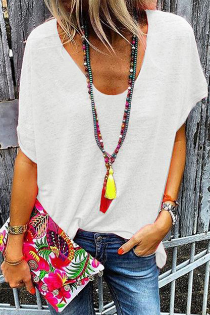 Patchwork V Neck T-shirts(6 Colors)