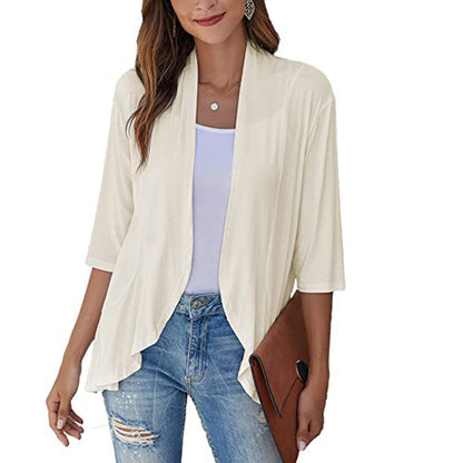 Clothing Autumn Color Cardigan 3/4 Sleeve Ruffle Top