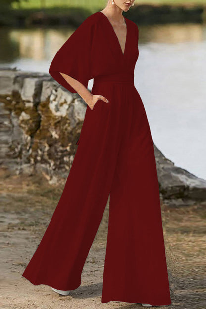 Color V Neck Boot Cut Jumpsuits(7 Colors)