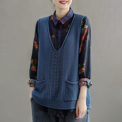 New Pocket Knitted Hollow Vest