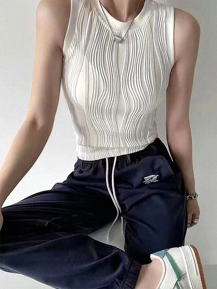 Summer Knitted Vest for Summer Elastic Slim White Tank Top Female Basic Sleeveless Top ’s Clothing