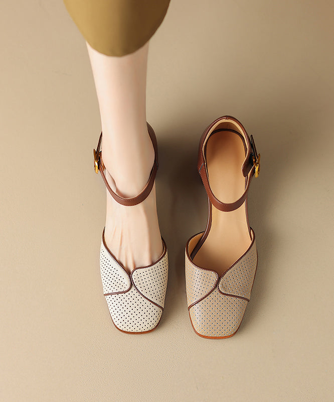 Apricot Boutique Cowhide Leather Sandals Splicing Buckle Strap Oi004