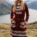 Geometric Floral Print Knitted Christmas Pocket Midi Dress artswardrobe