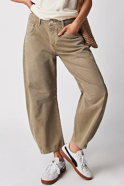 Pocket Without Belt Mid Waist Loose Denim Jeans(no Belt)