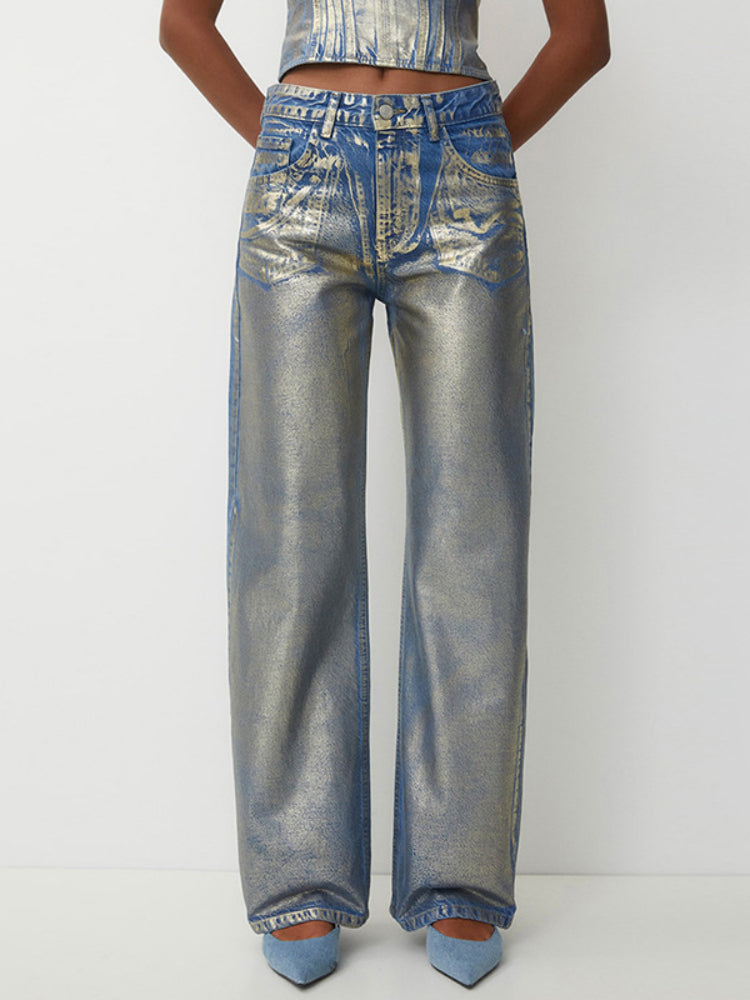 Taruxy Pu Jeans Woman New Winter High Waisted Jeans Street Loose Baggy Denim Pants Bottoms