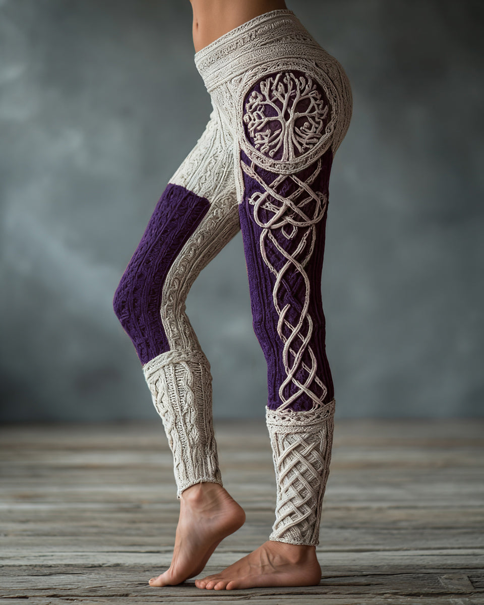 Vintage Viking Tree Of Life Celtic Knot Art Knit Jacquard Cozy Leggings artswardrobe